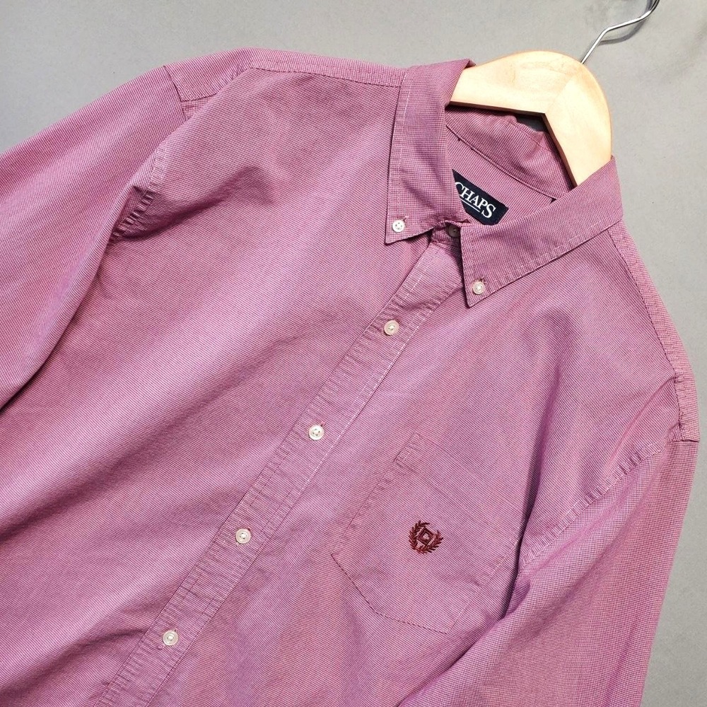 Chaps Stretch Easy Care Shirt Mens XL Pink Check Button Down Long Sleeve
